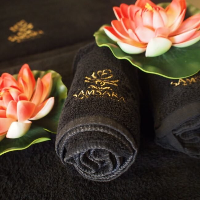 Samsara Wellness Towels and Lotus Flowers